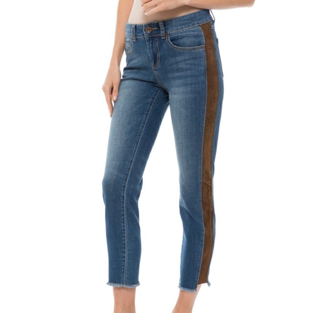 Ecru Kinney skinny suede seam raw hem jeans